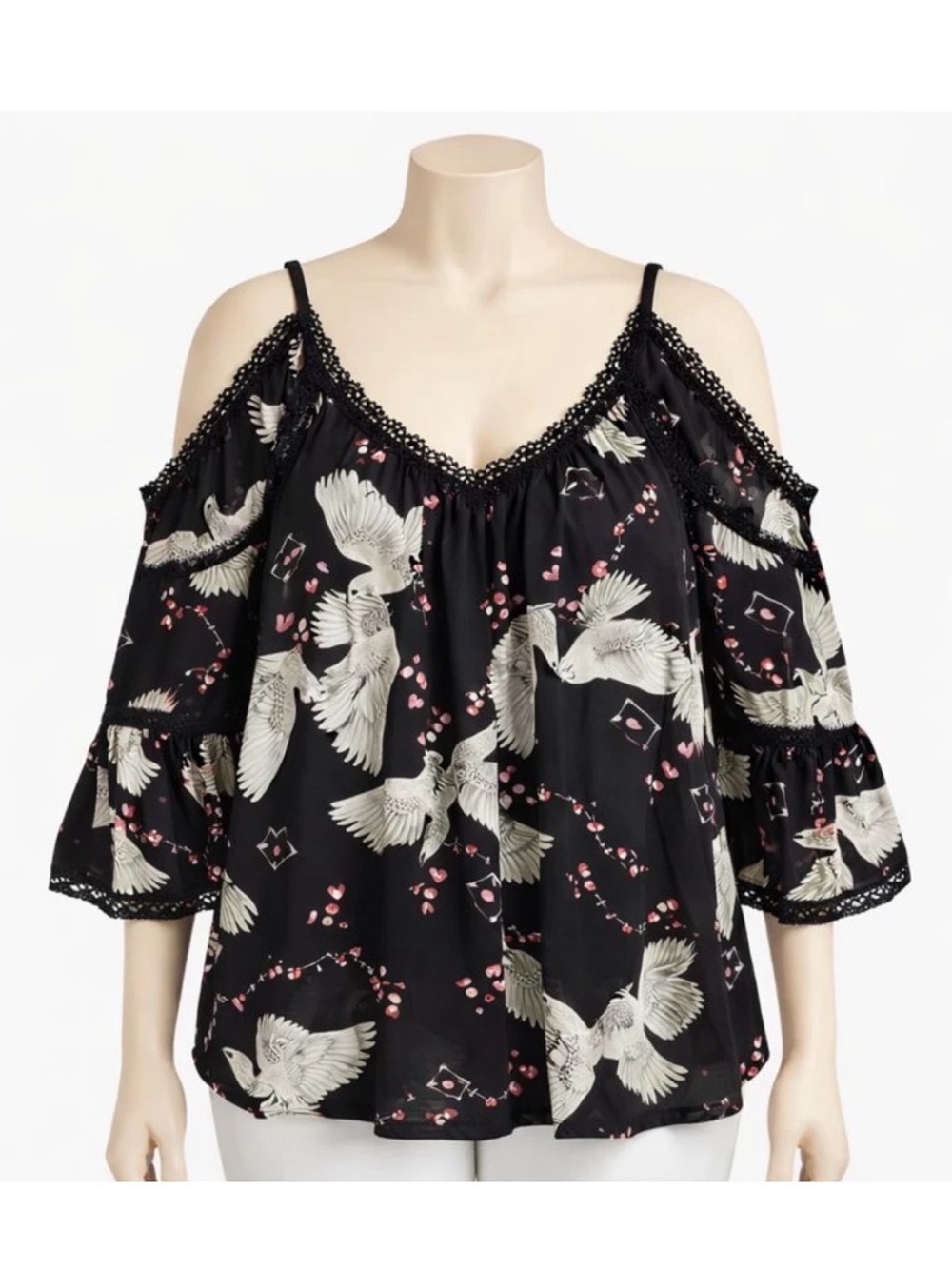 NWT Rebecca Minkoff Deneuve Spring Bird Print Cold-Shoulder Blouse Size XS